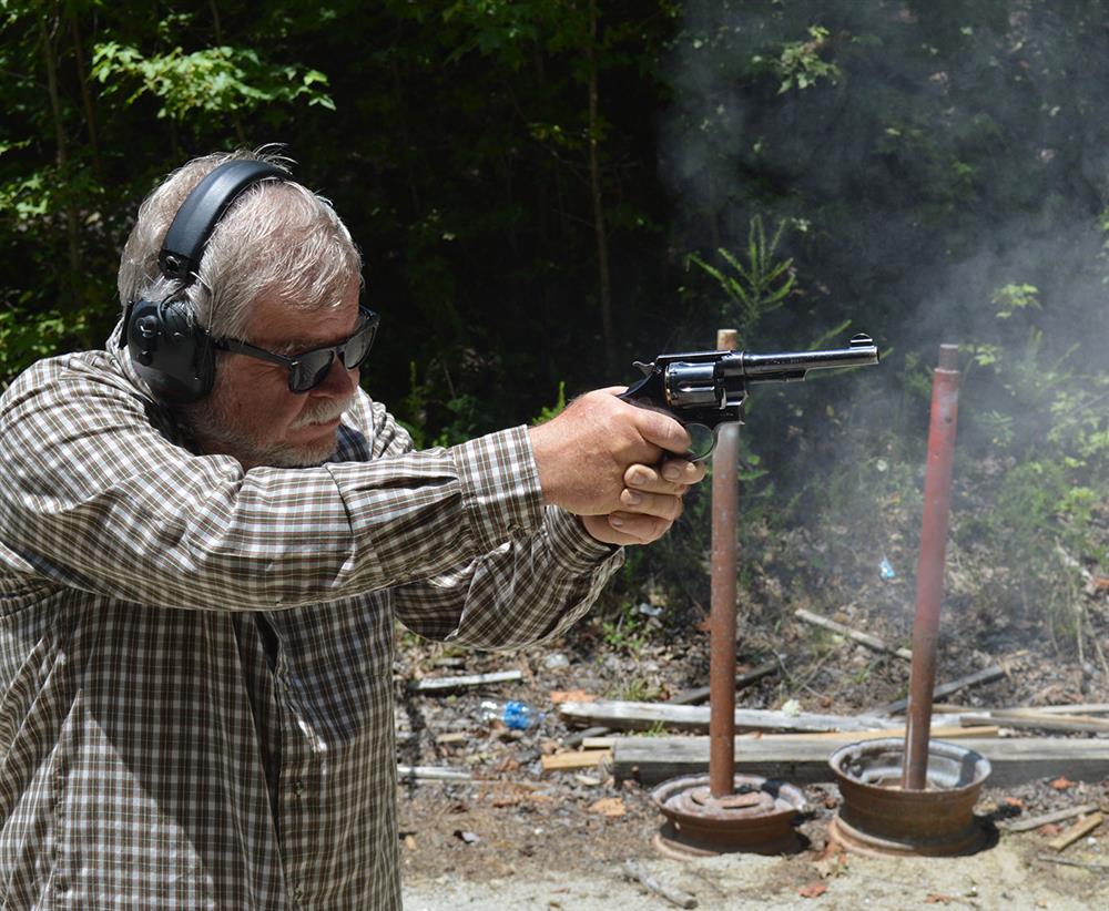 Bob Campbell shooting a Smith and Wesson model 1937 revolver