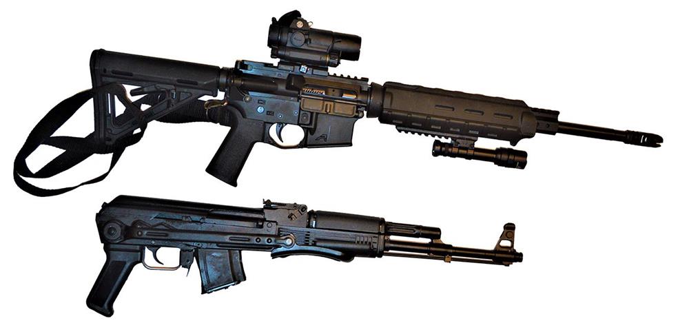 AR-15 rifle top, AK-47 rifle bottom