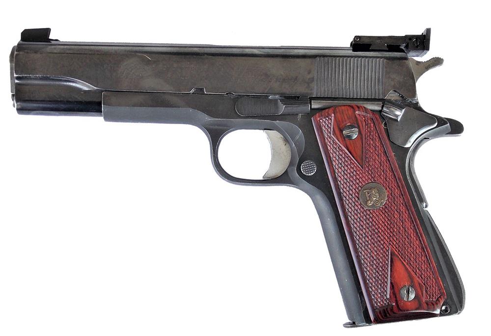 Colt 1911 Bullseye gun customized by Madore, left profile