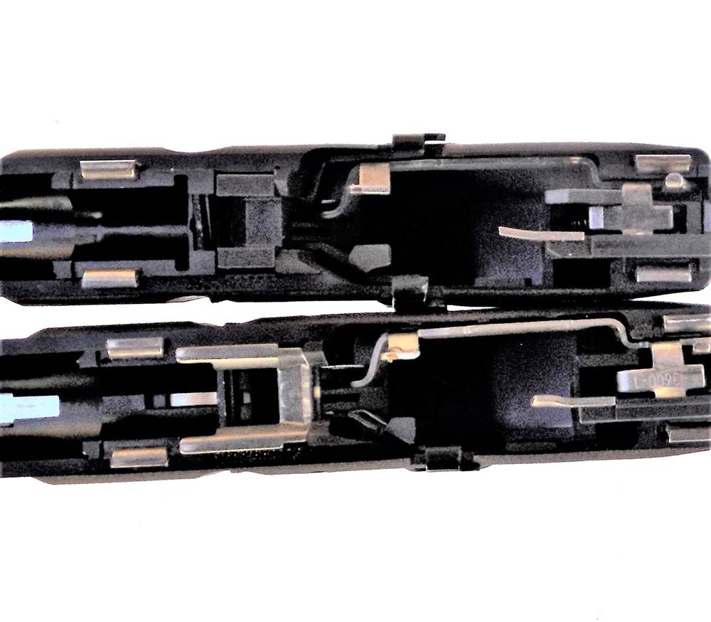 Glock 19 internals compared to the Glock 44. The Glock 44 has a longer ejector and different locking block.