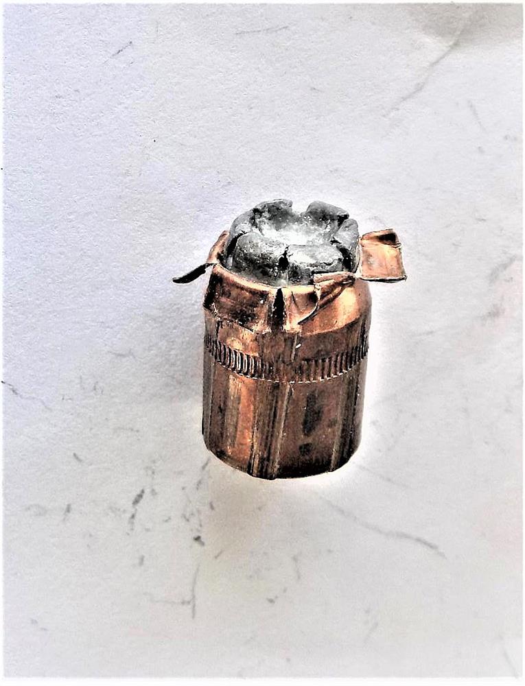 250-grain XTP .45 bullet after going through water at 750 fps