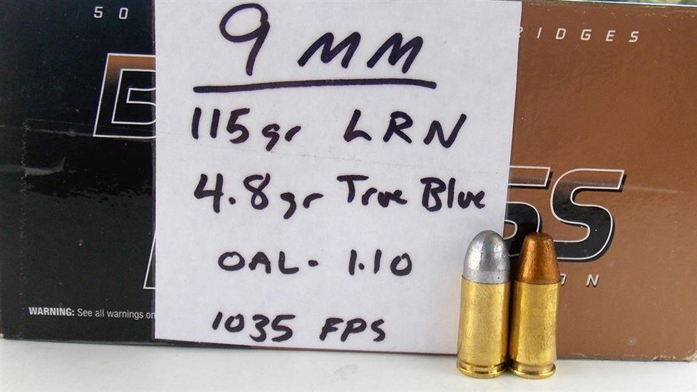 Missouri Bullet 115-grain RNL lead bullet with handwritten load data card