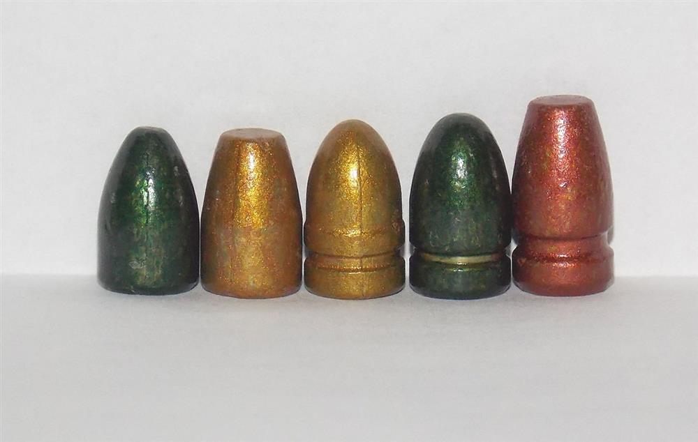 Lead bullets left to right- Bayou Bullets 115-grain, 125-grain TCB, 125-grain RNL, 135-grain RNL, and 147-grain FP.