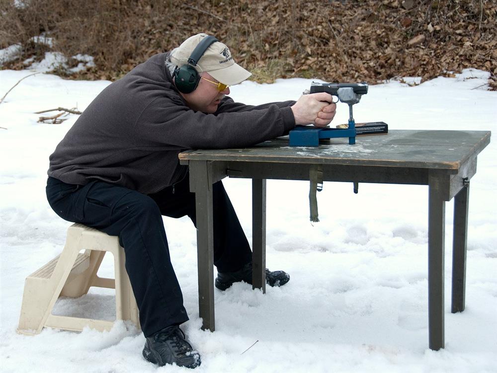Shooting a 1911 pistol from a benchrest