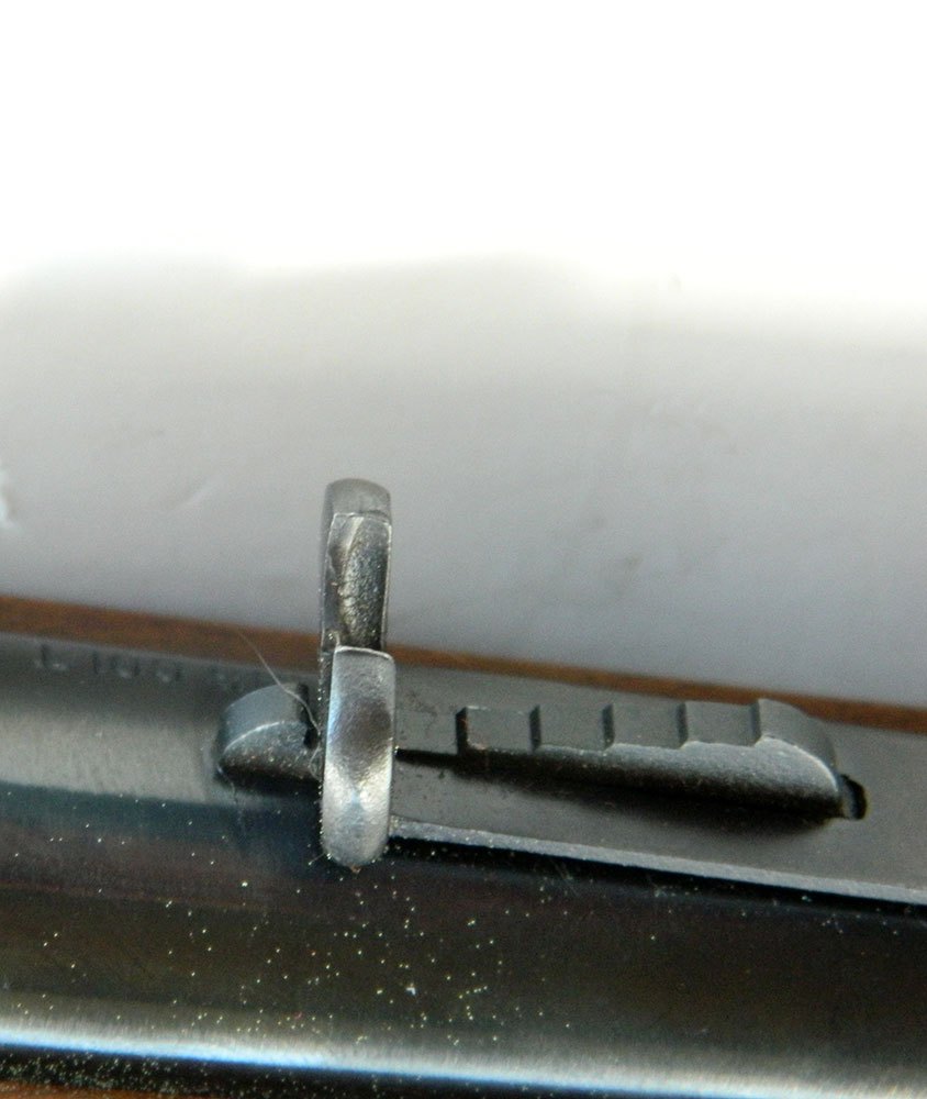 sliding bar and rear buckhorn sight on the Rossi Frontier lever action rifle