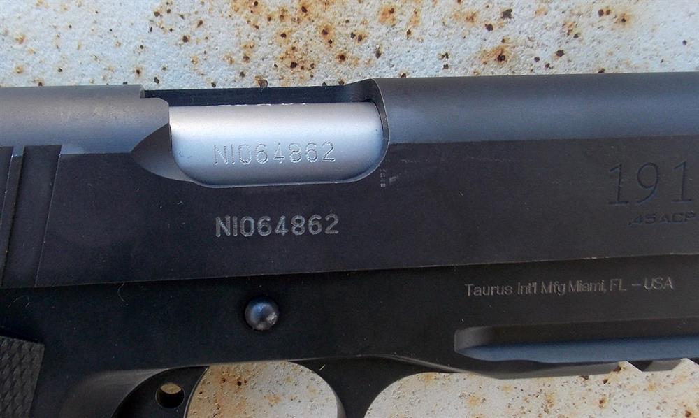 Taurus 1911 is serialized on the frame, slide and barrel