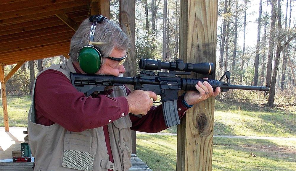 Firing the Ruger AR 5.56mm rifle from a solid rest