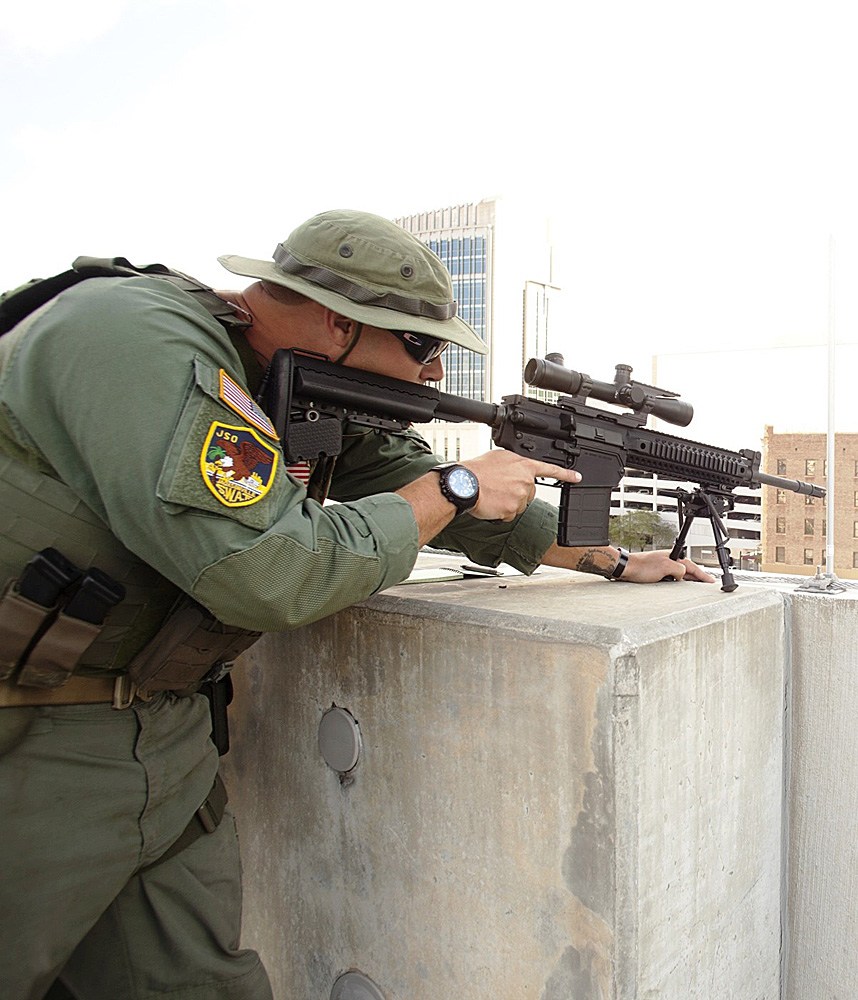 LEO shooting an AR-15 rifle equipped with a bipod