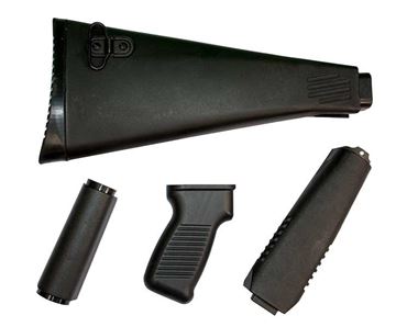 Stock set for milled receiver, ARM9 design, polymer, black, NATO length, has US pistol grip