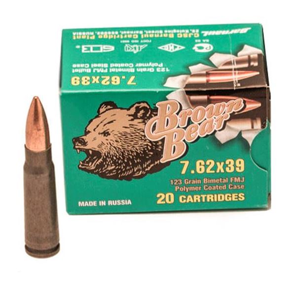 Ammo, Brown Bear, AP762FMJ, 7.62X39, 123 gr., FMJ POLYMER, 20rds