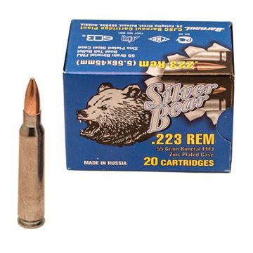 Ammo, Silver Bear, AS223FMJ, .223 REM, 55 gr., FMJ, 20rd per box, 500rd per case, 25 boxes per case
