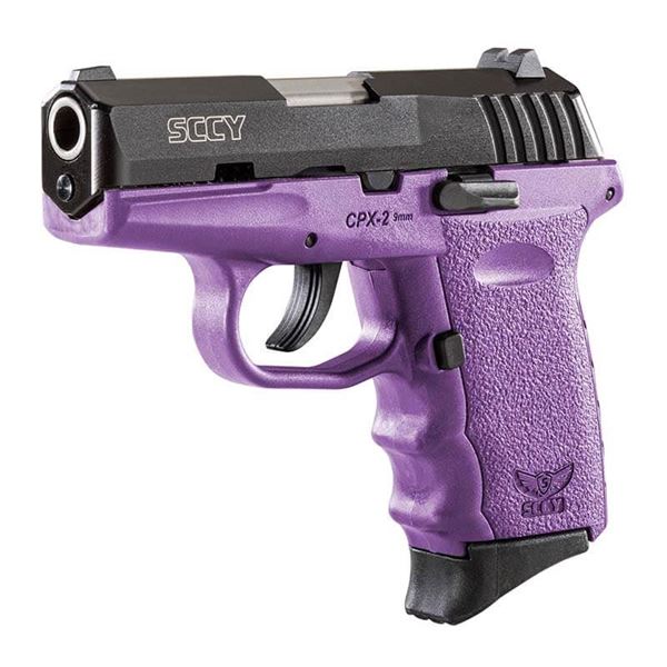 SCCY CPX-2 9 mm Semi Auto Pistol Safety, Black Nitride, Purple Grip