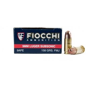 Fiocchi 9mm Luger Subsonic Ammo 9APE Shooting Dynamics 158 Grain FMJ Bullets (Box of 50 Round)