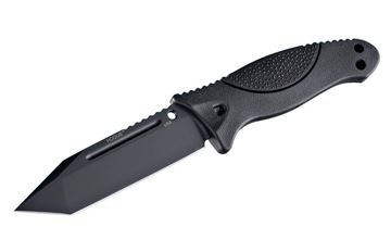 Hogue EX-F02 4.5 inch Fixed Tanto Blade Black Finish Auto Retention Sheath Black - Rubber OverMolded Frame Black