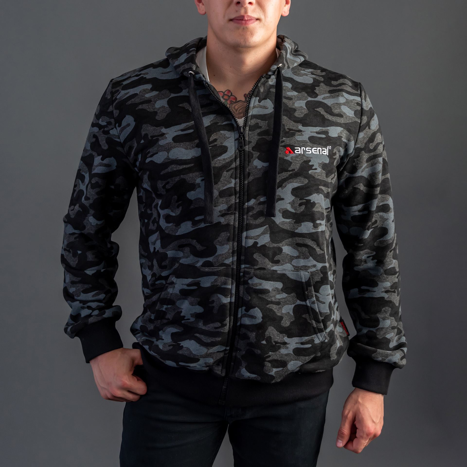 Arsenal Black Camo CottonPoly Relaxed Fit ZipUp Hoodie at KVar