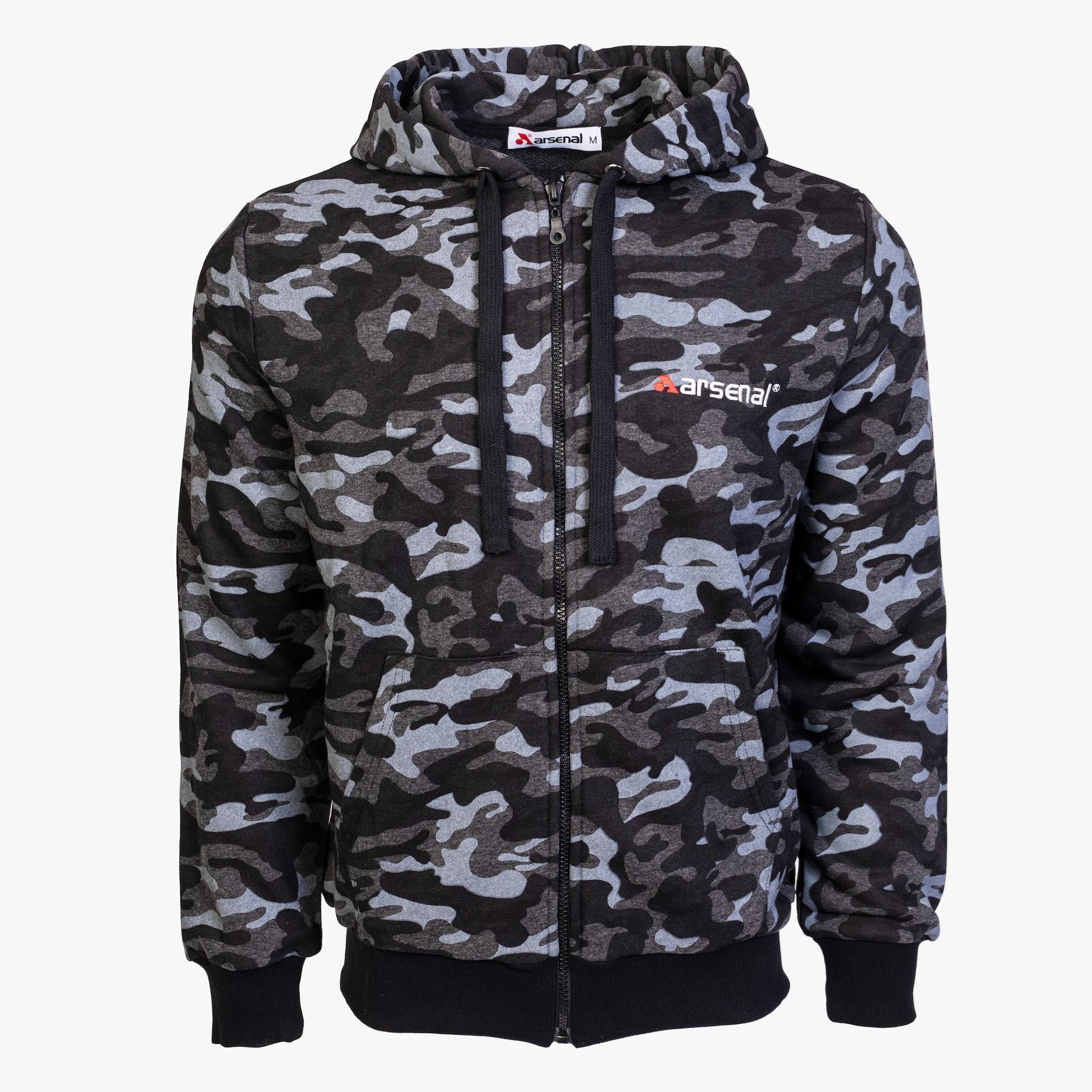 Arsenal Black Camo Cotton-Poly Relaxed Fit Zip-Up Hoodie at K-Var