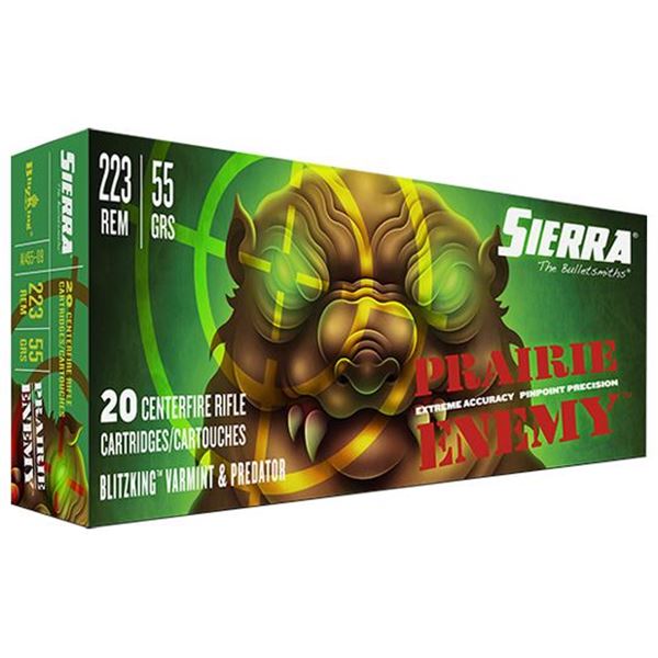 Sierra Bullets  Prairie Enemy, 223 Remington 55 GR BlitzKing, 20rd pack