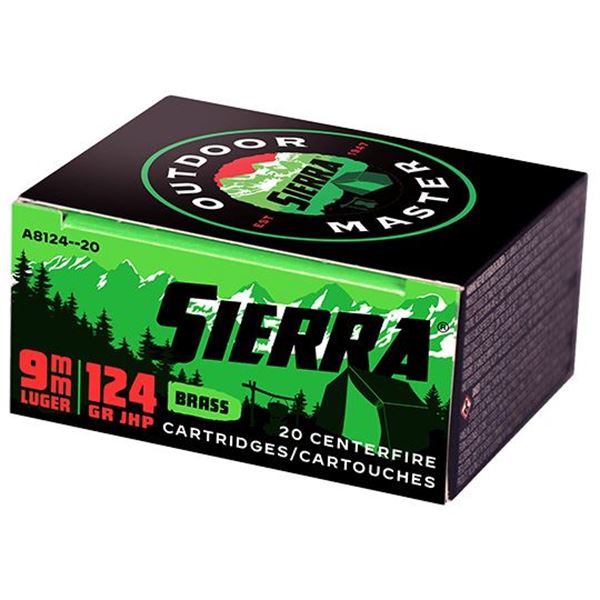 Sierra Bullets  Outdoor Master, 9mm Luger,124 GR JHP Sportsmaster, 200rd, case, (pack 10)